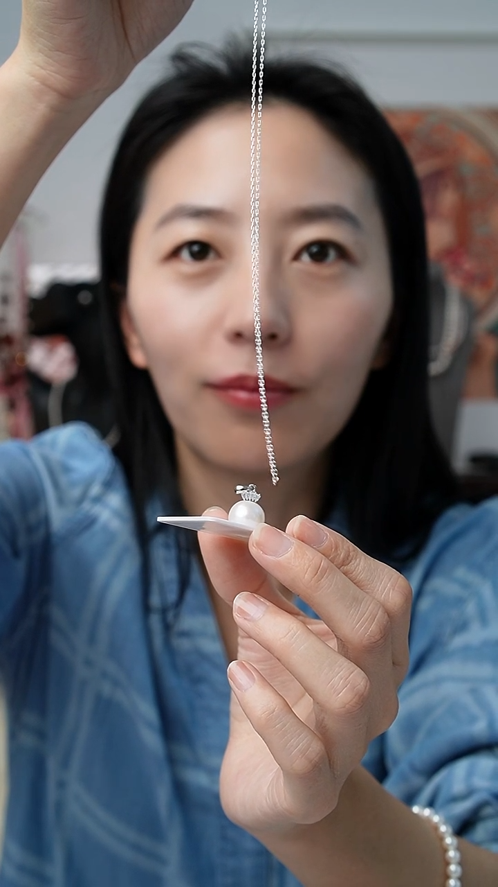 颈饰银S925镶嵌淡水珍珠11-12mm  款式490