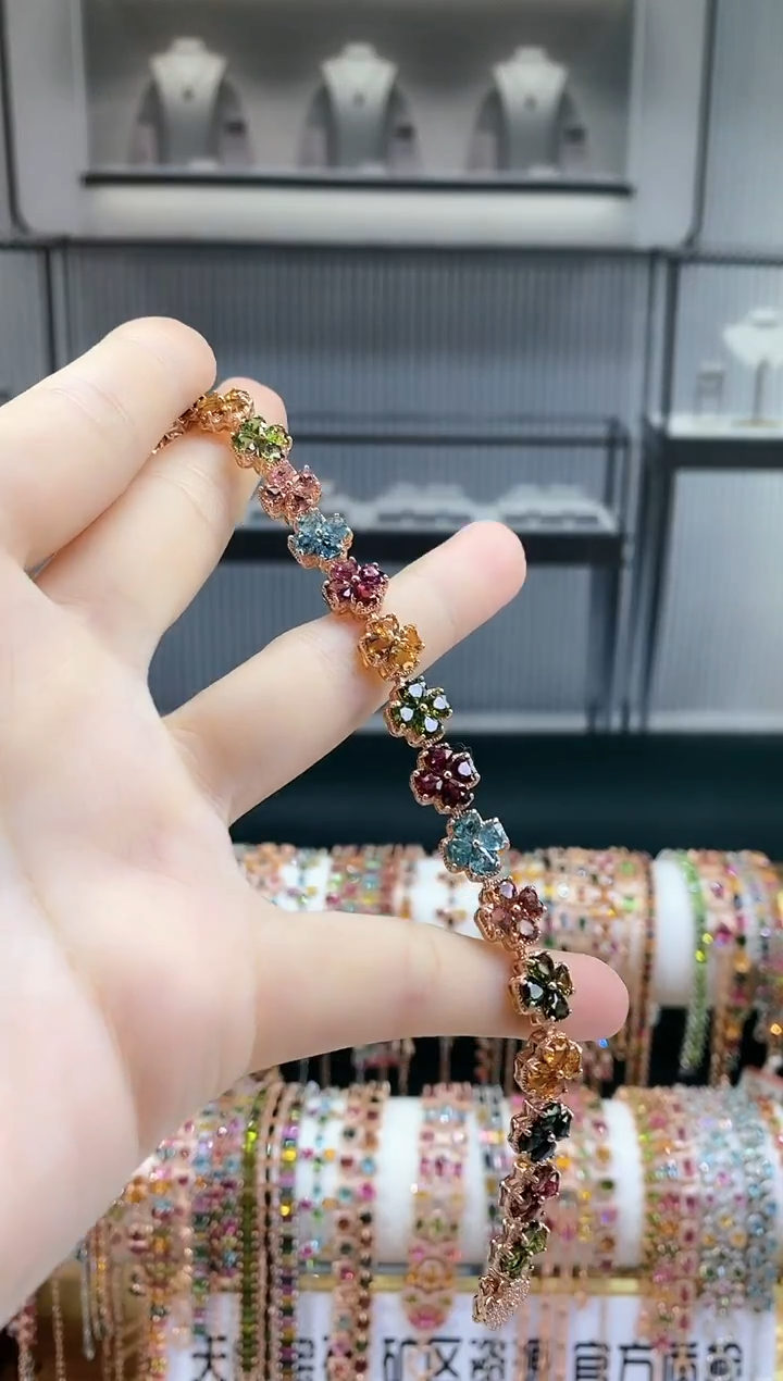 银S925镶嵌手链碧玺菩**路6666666666