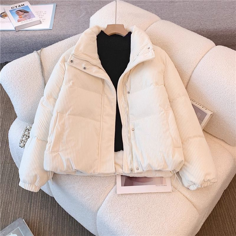 法式复古小个子灯芯绒羽绒棉服正肩面包服