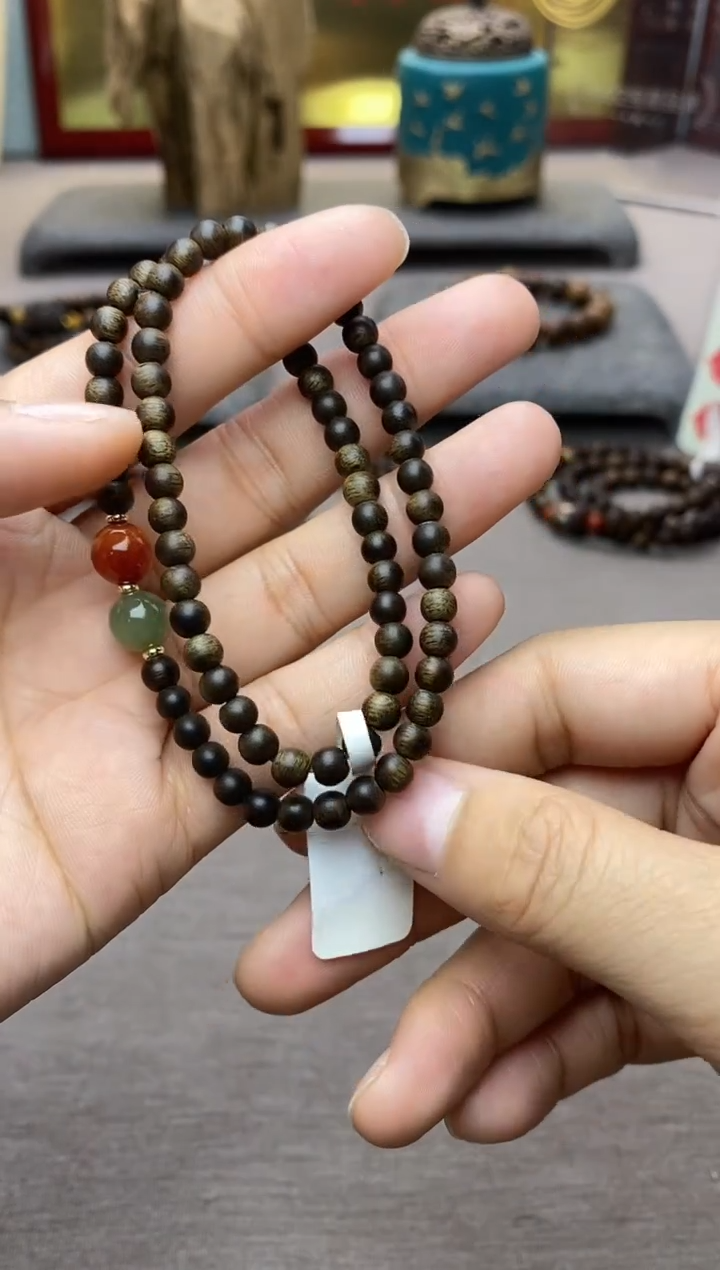 【闪购商品】沉香手串越南芽庄白棋0.4+配饰 沉水双圈款