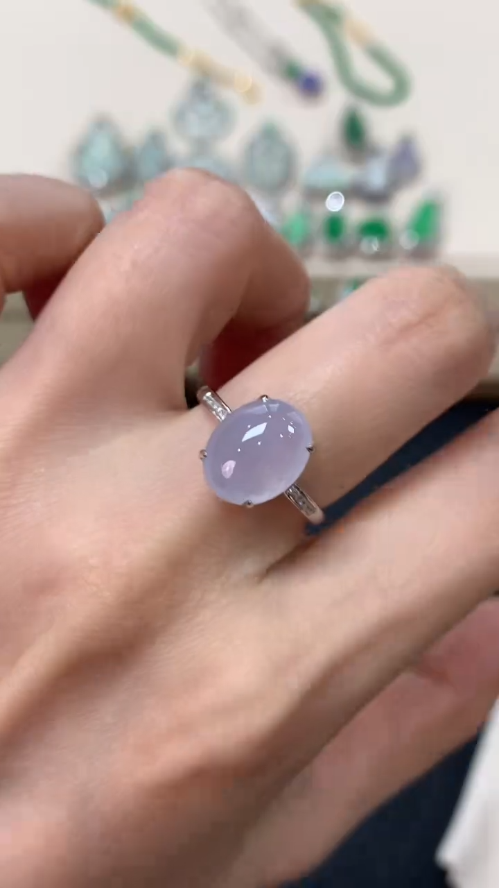 翡翠戒指18K金镶嵌蛋面戒指2800