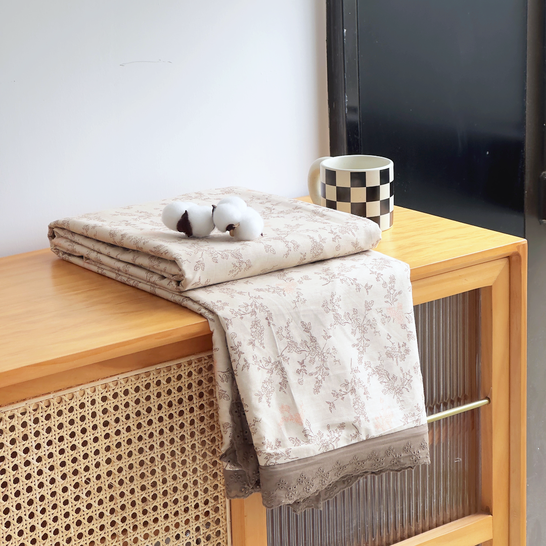 【京かわ会社】全棉匹马棉花边被罩200*230cm 歌蒂娅-咖