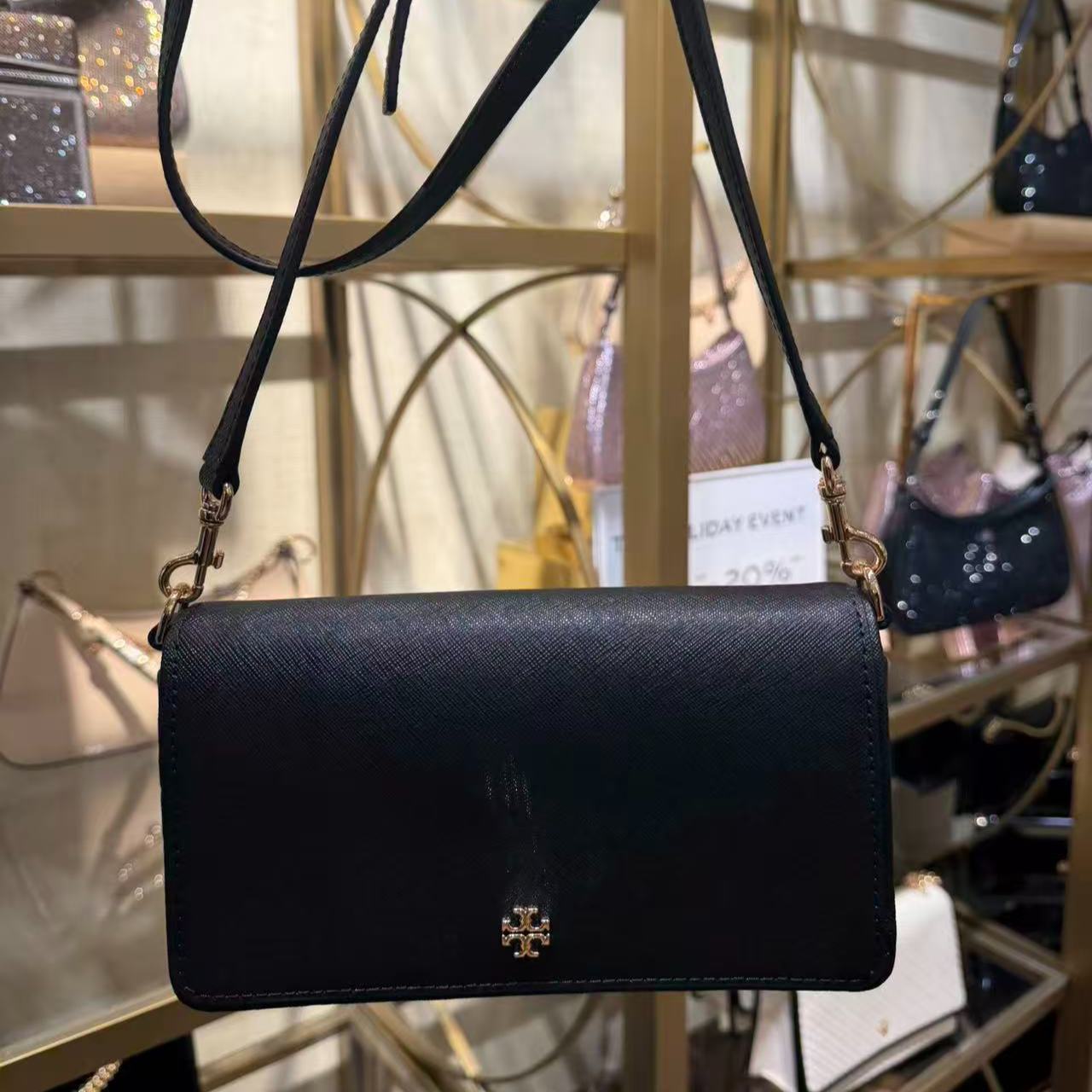 TORY BURCH/汤丽柏琦Emerson斜挎包159463黑色20*11*5cm