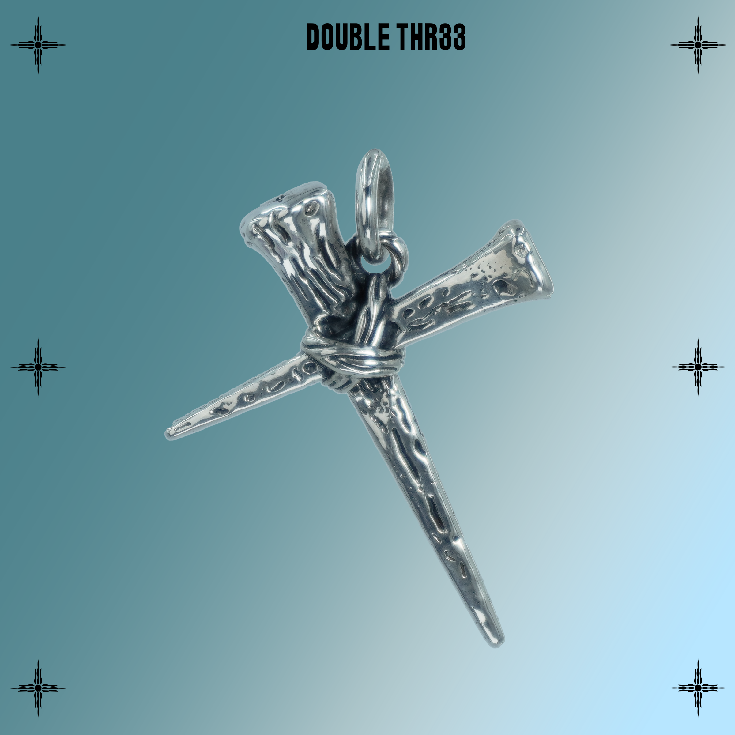 DOUBLE THR33 吊坠925银 十字方钉吊坠 （天命/圣洁/权威）925银饰