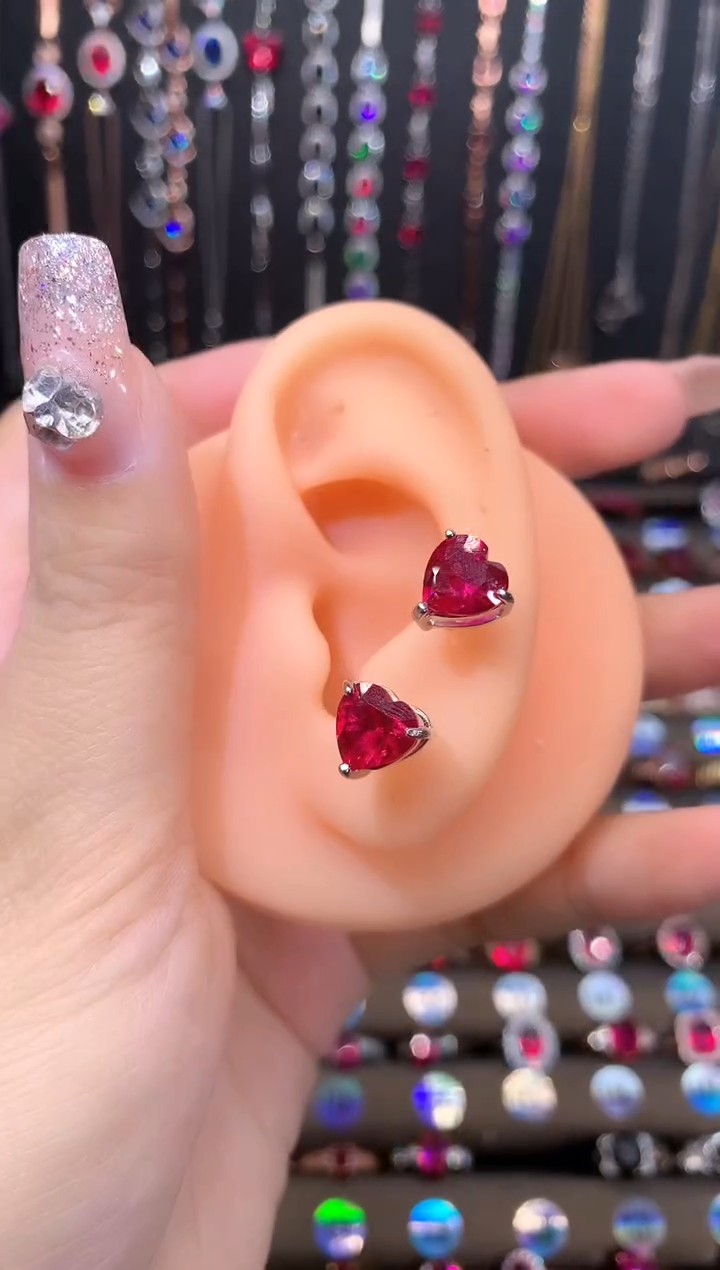 耳饰银S925镶嵌红宝石银色79