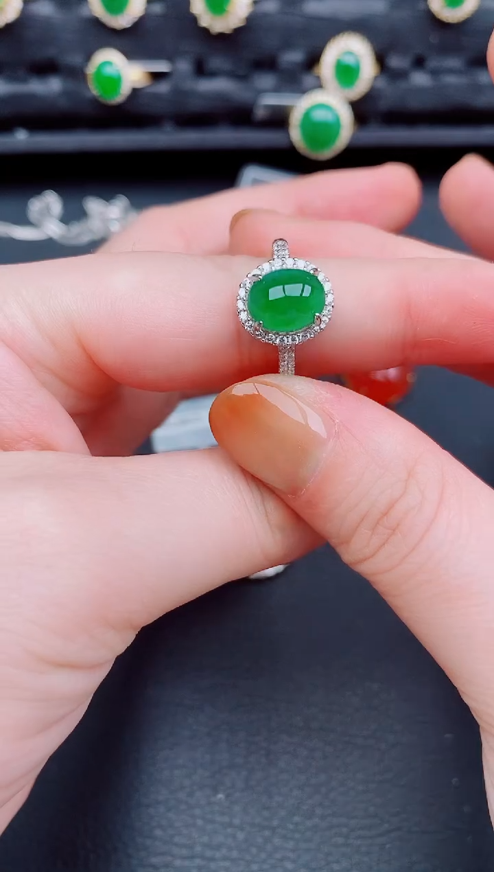 【闪购商品】翡翠戒指银S925镶嵌天然a货翡翠390