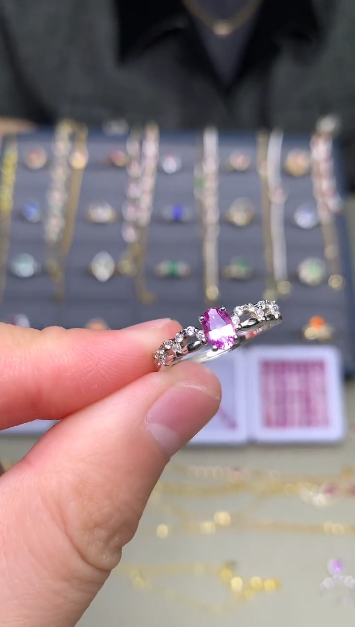 颈饰蓝宝石银S925镶嵌戒指