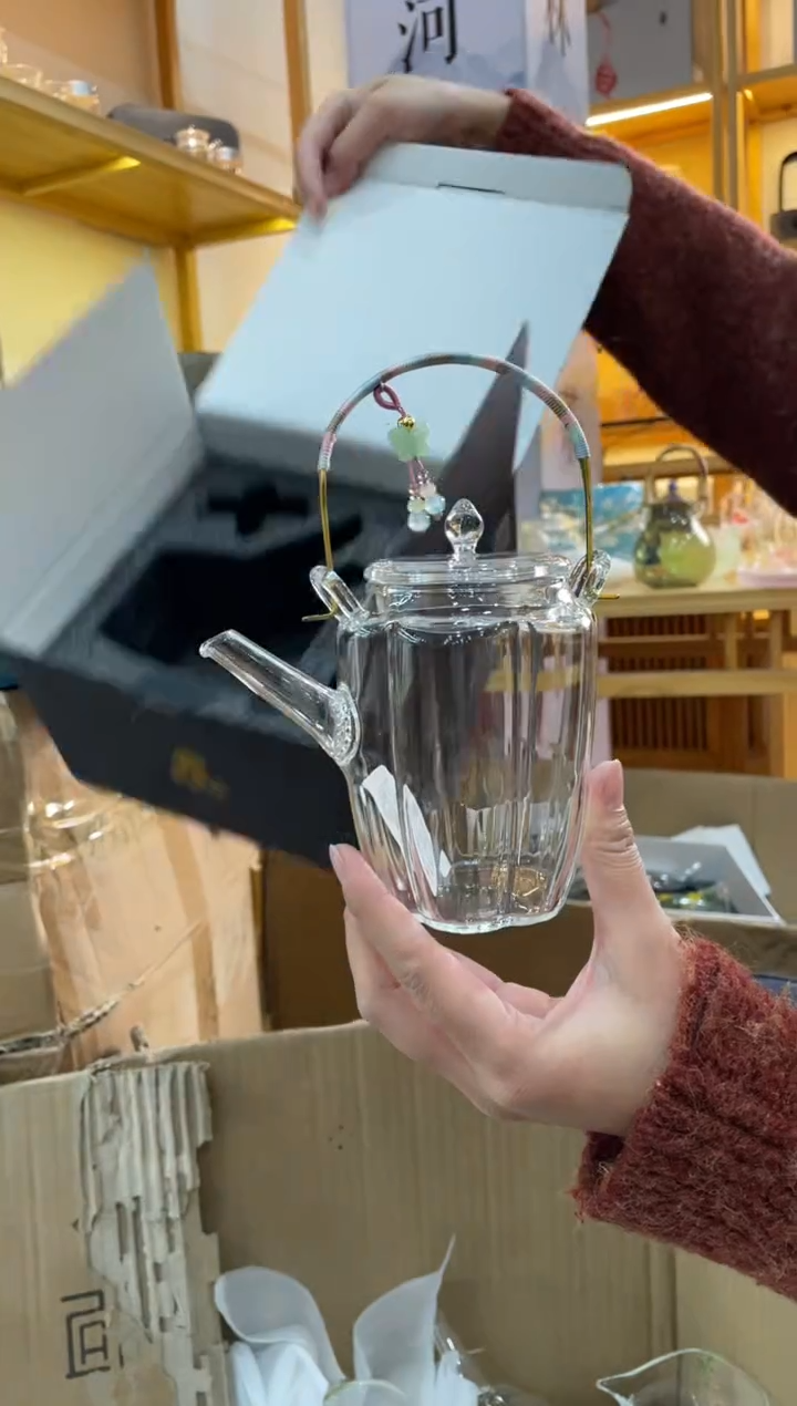 手工艺品玻璃莲花壶手工提梁