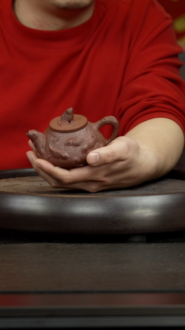 【闪购商品】紫砂茶杯九龙石瓢壶  堆绘鲤鱼