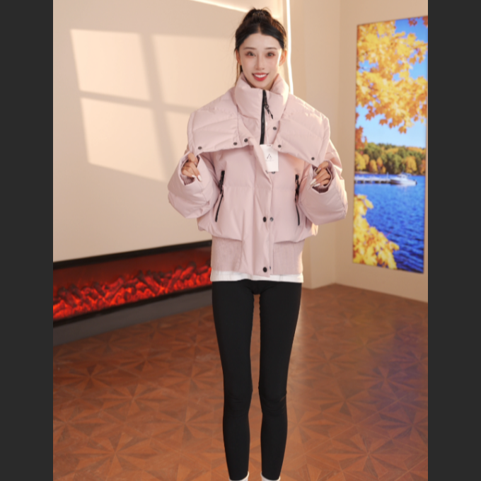 拉夏贝尔新款登山户外女时尚款羽绒服外套