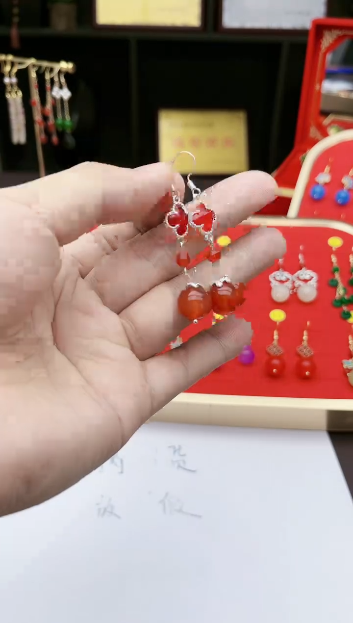 【闪购商品】南红玛瑙耳饰银S925镶嵌233000