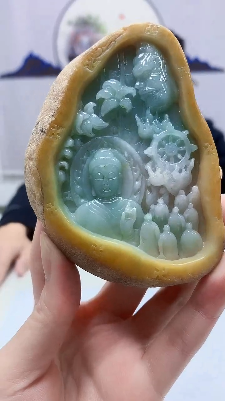 【闪购商品】定制翡翠未镶嵌5152zm-毛货赠底座佛349