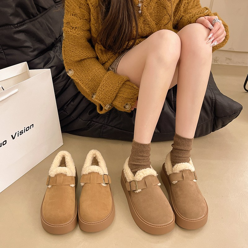 厚底保暖加绒勃肯鞋女外穿2025新款冬雪地靴毛毛豆豆鞋棉鞋
