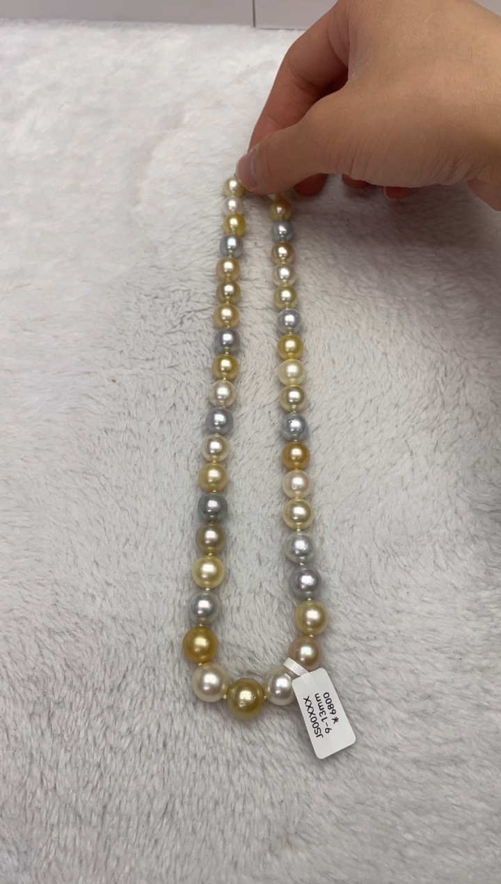 【闪购商品】海水珍珠项链未镶嵌白金灰混彩9-13mm（多样性发一）