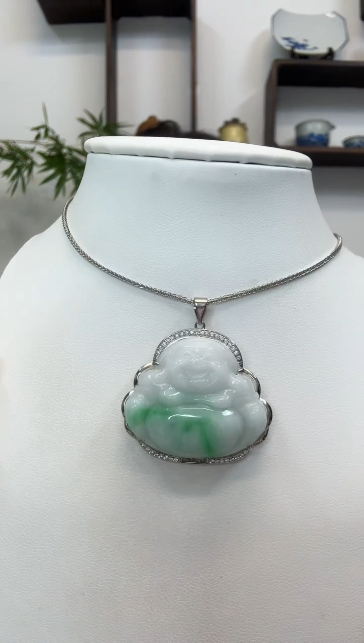 吊坠(赠链)银S925镶嵌翡翠佛公