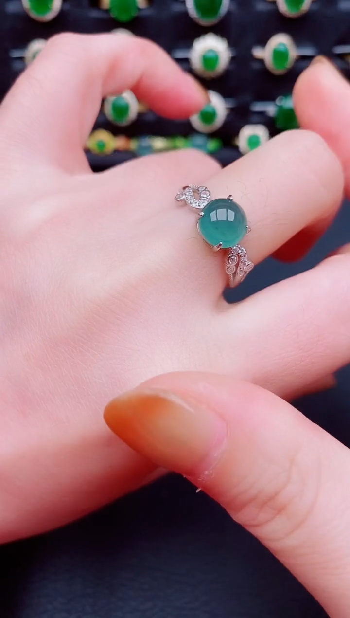 【闪购商品】翡翠戒指银S925镶嵌天然a货翡翠14