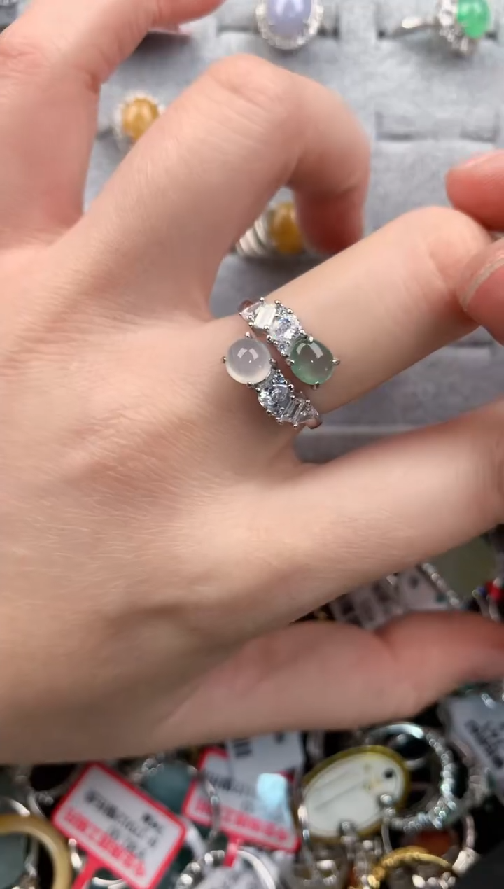 银S925镶嵌戒指翡翠555---8