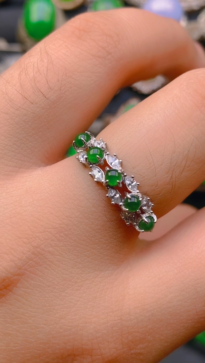 【闪购商品】翡翠戒指银S925镶嵌天然A货翡翠1