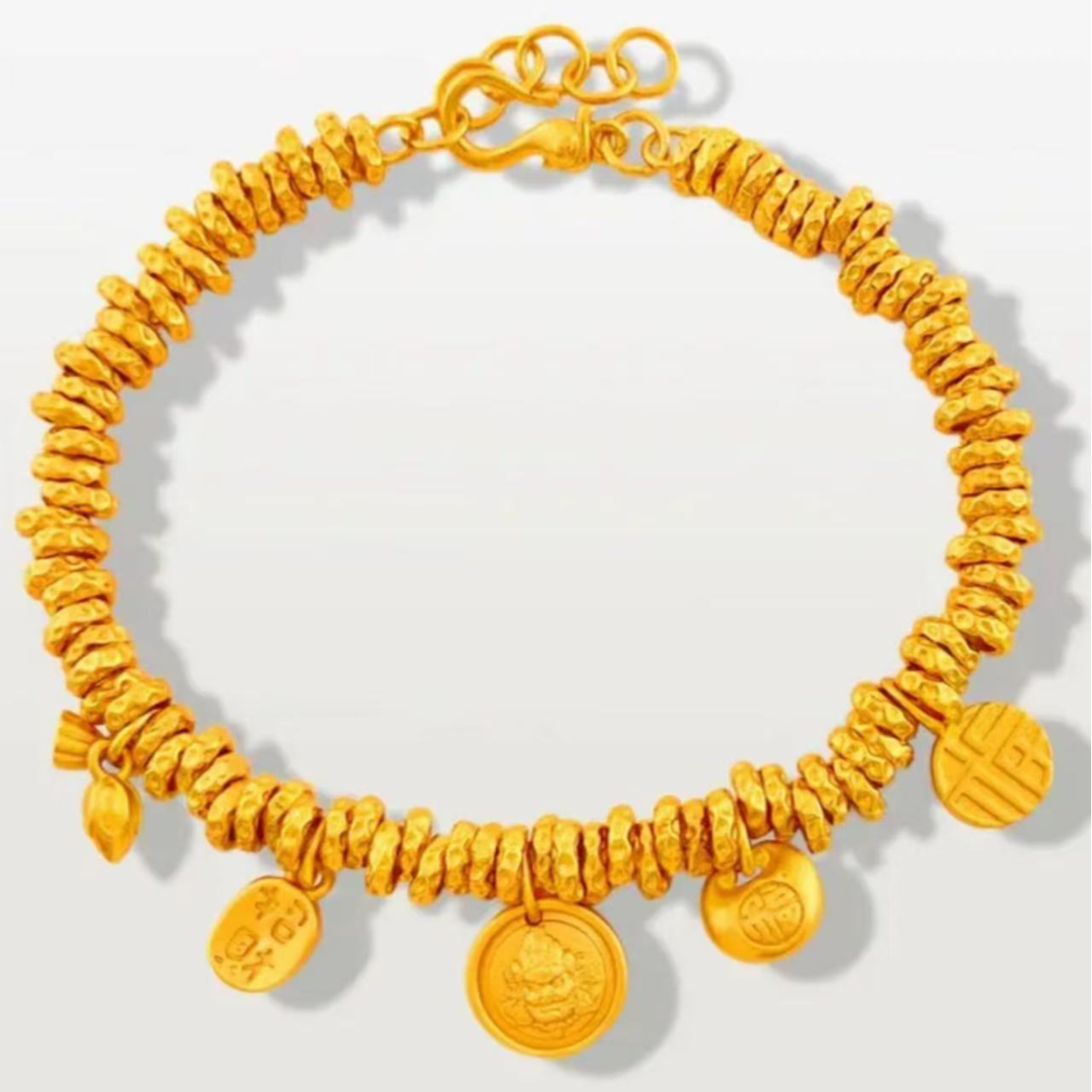 铜合金手链 古法黄财神莲蓬锤纹盘缠手链