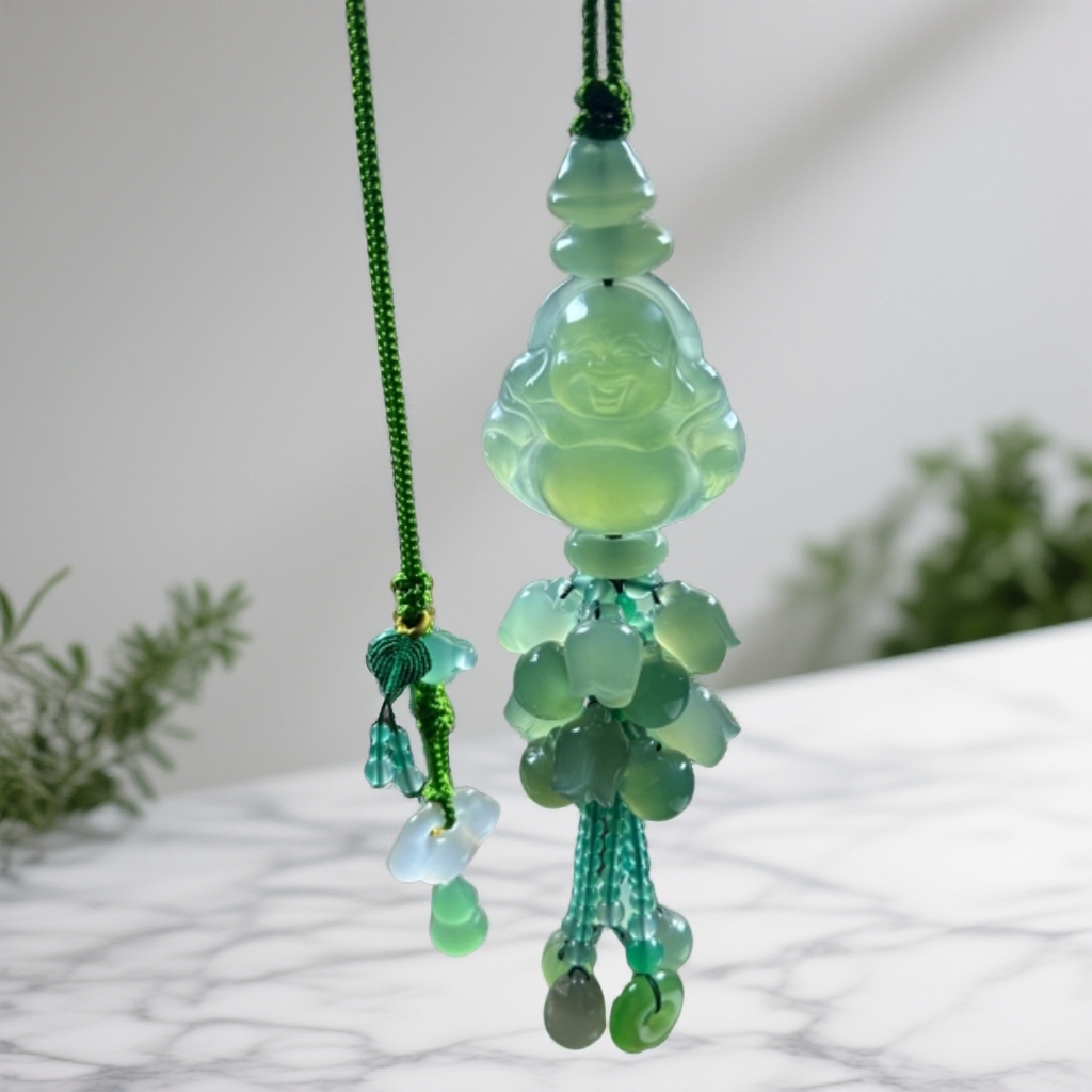 玉石玛瑙苹果绿大肚弥勒佛汽车挂件精致礼品寓意美好