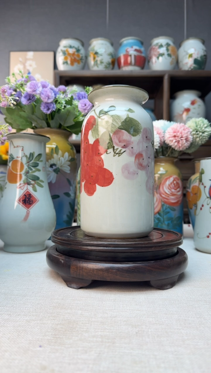 【闪购商品】瓶景德镇手绘陶瓷花瓶底部无孔高20口9左右