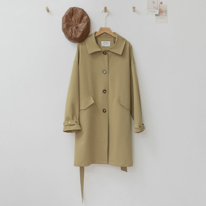 P瞌睡兔【清苍】短款风衣女秋冬宽松气质百搭卡其色外套大衣16967