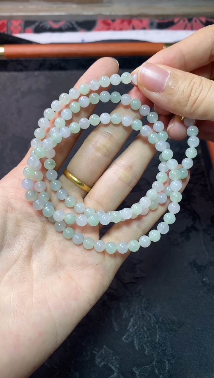 未镶嵌定制翡翠淡紫加淡绿双彩长串卡5.3