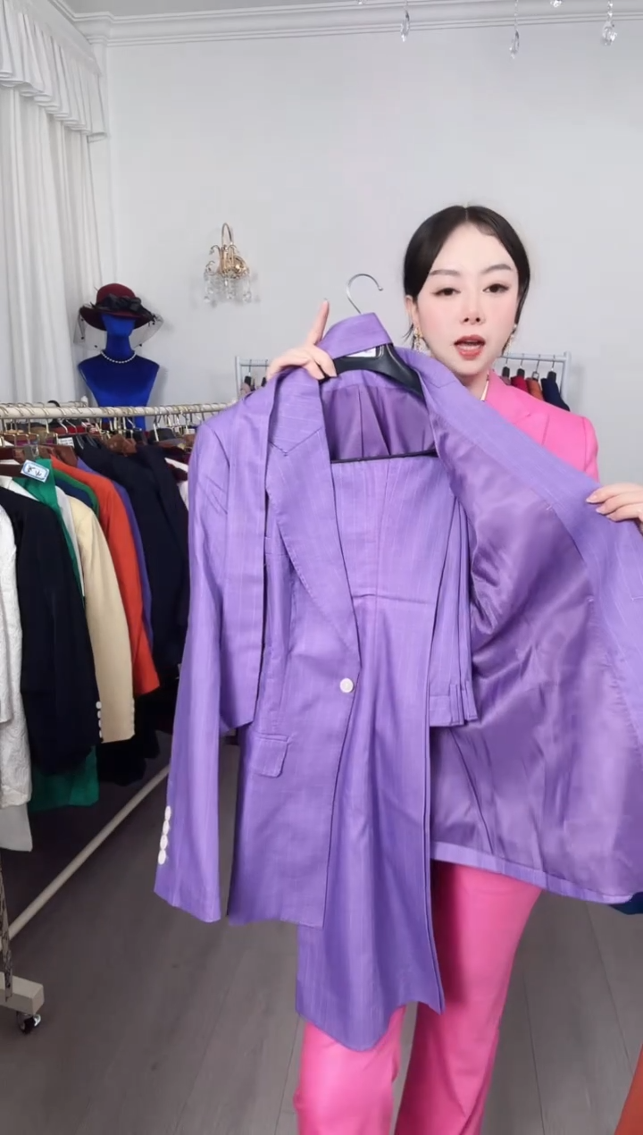 2XL码紫色条纹喇叭裤套装（默认微瑕、不退不换）