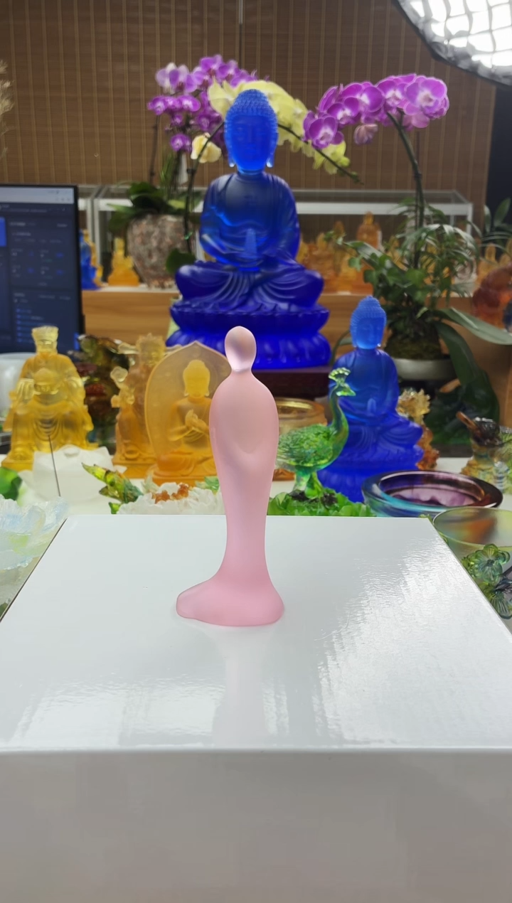 手工艺品琉璃粉色无相佛茶宠摆件12公分【特价福利】