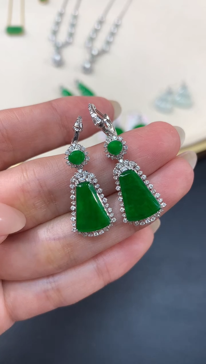 【闪购商品】翡翠耳饰18K金镶嵌耳饰A384|16800