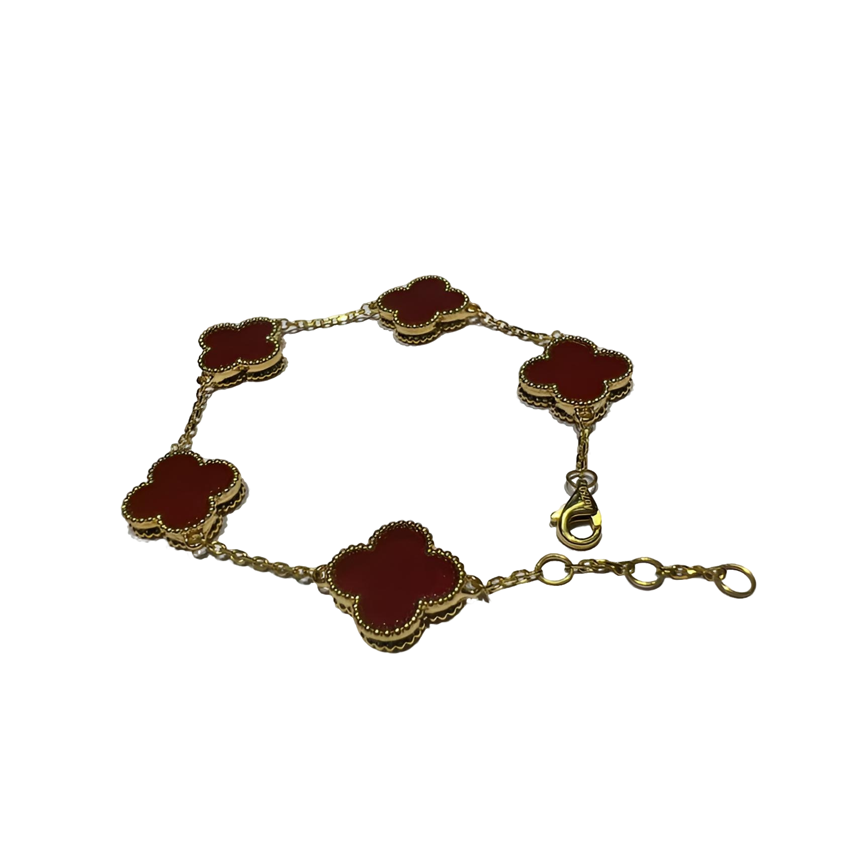 （龙虾扣）幸运草18K黄金13mm红玛瑙手链时尚经典