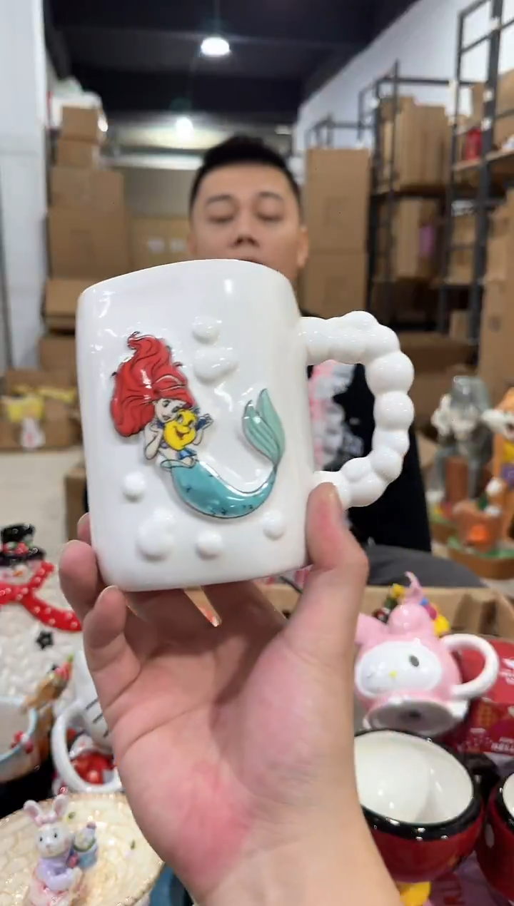 瓷片美人鱼珠珠把手水杯
