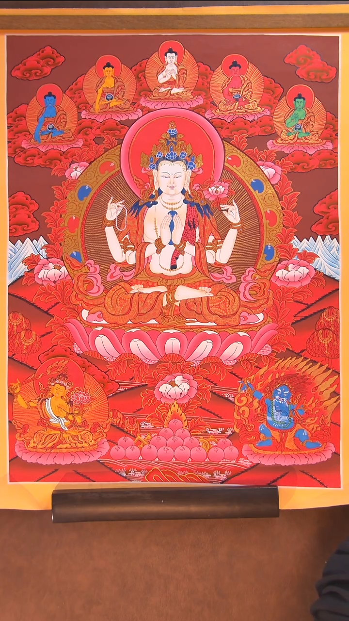 装裱画雪域三怙主四臂观60cm45cm