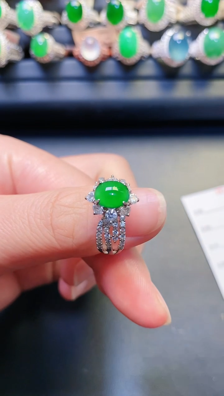 银S925镶嵌戒指翡翠天然