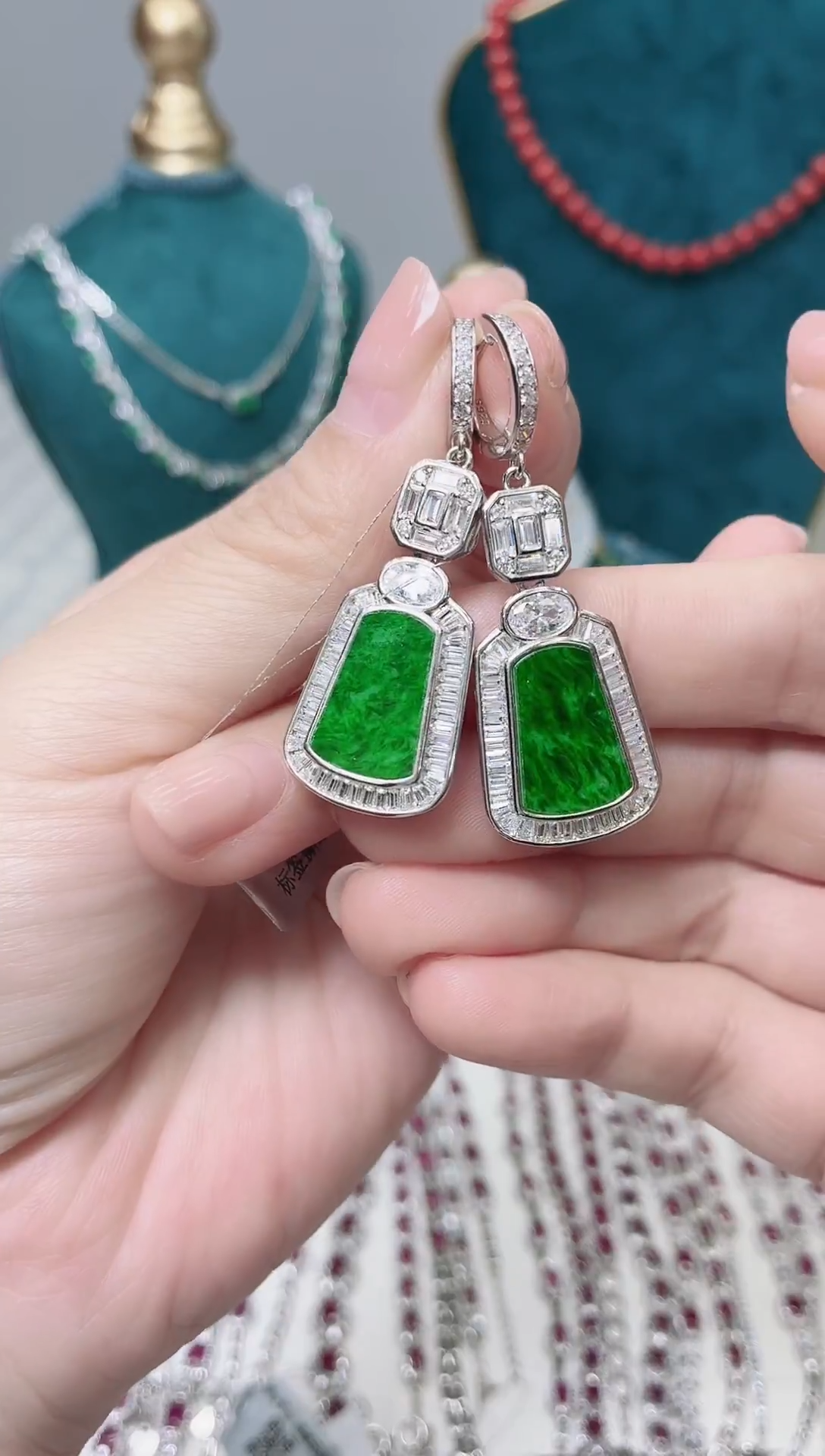 银S925镶嵌翡翠耳饰014BJ1225产品一个（多样性）