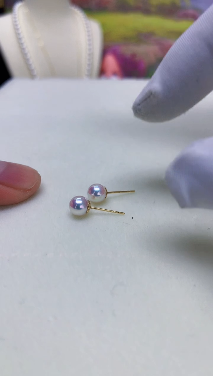 18K金镶嵌海水珍珠DA耳钉 5-6 GD001