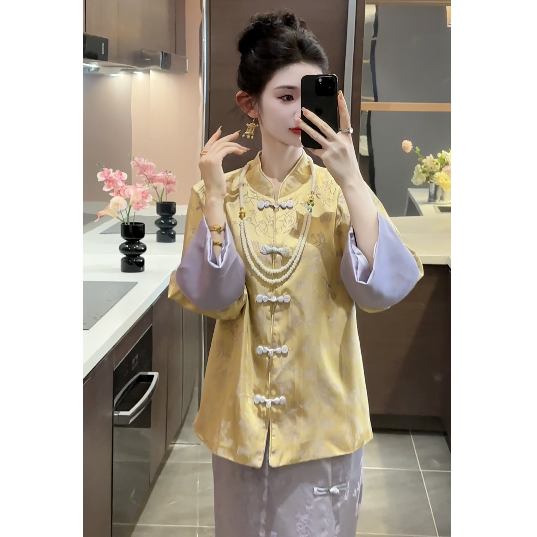 【周粥】【紫禁城】秋季新款新中式高级工复古禅意提花套装C4TZ5182