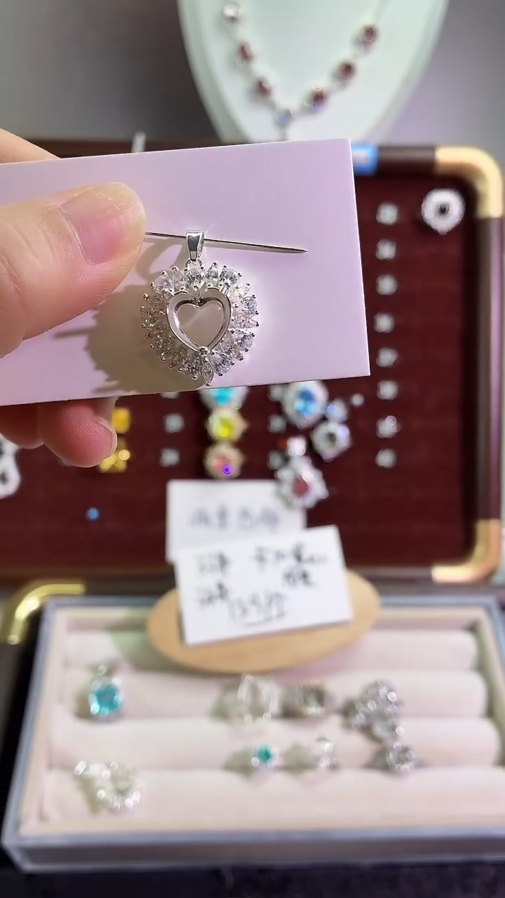 锆石铜合金34号10*10爱心【冰花】吊坠空托