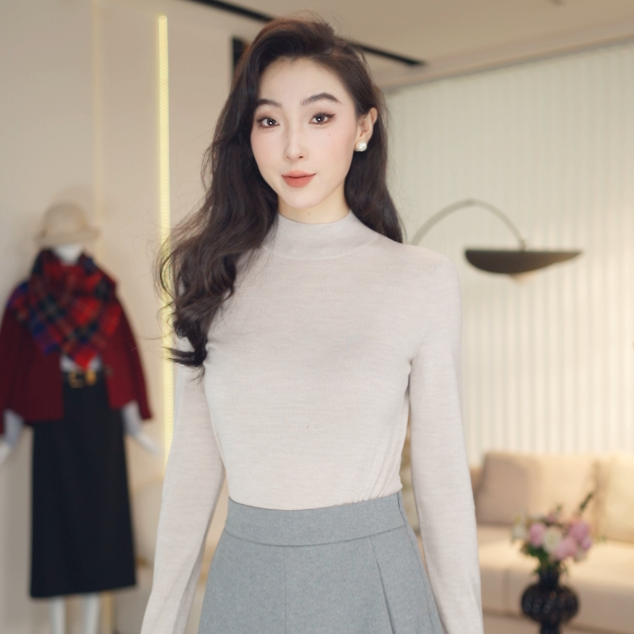 GIRDEAR/哥弟初冬纯色半高领长袖针织上衣打底衫1399330