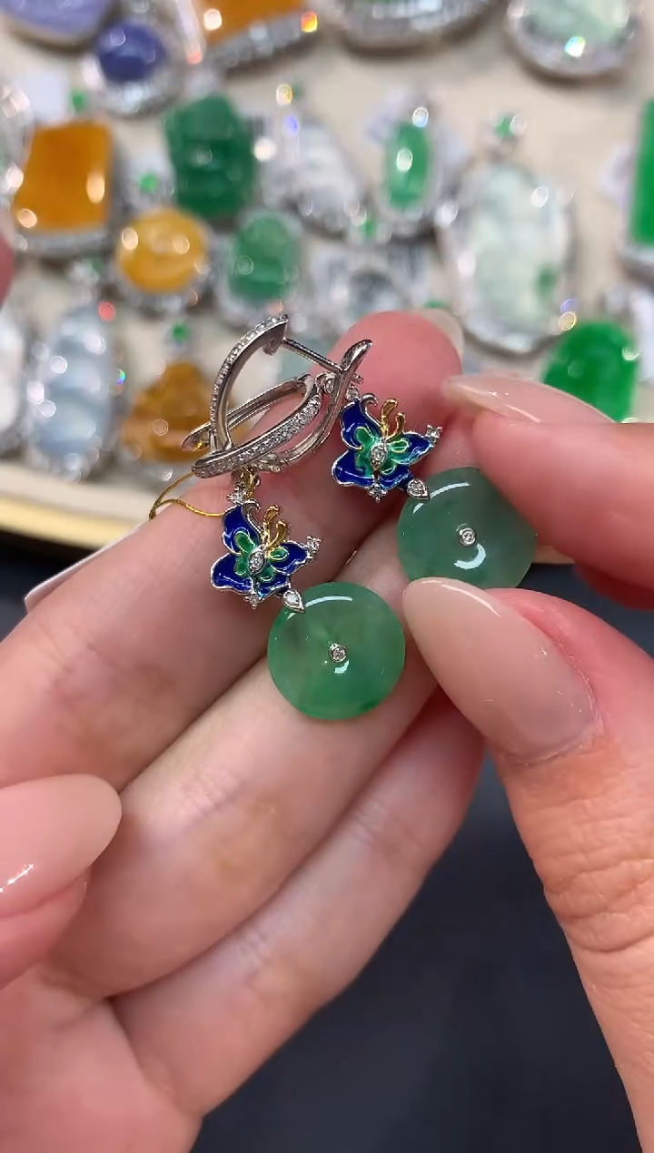 【闪购商品】翡翠耳饰18K金镶嵌耳饰A216|6980