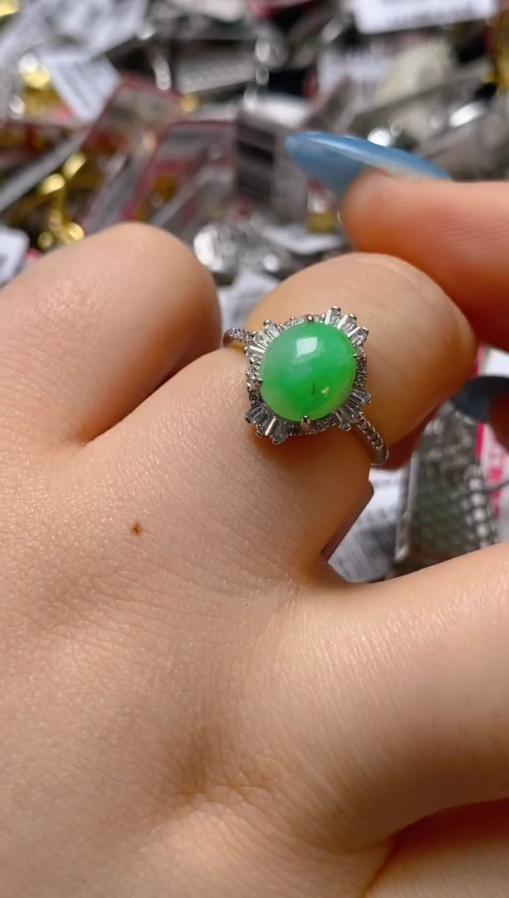 银S925镶嵌戒指翡翠百内无证书