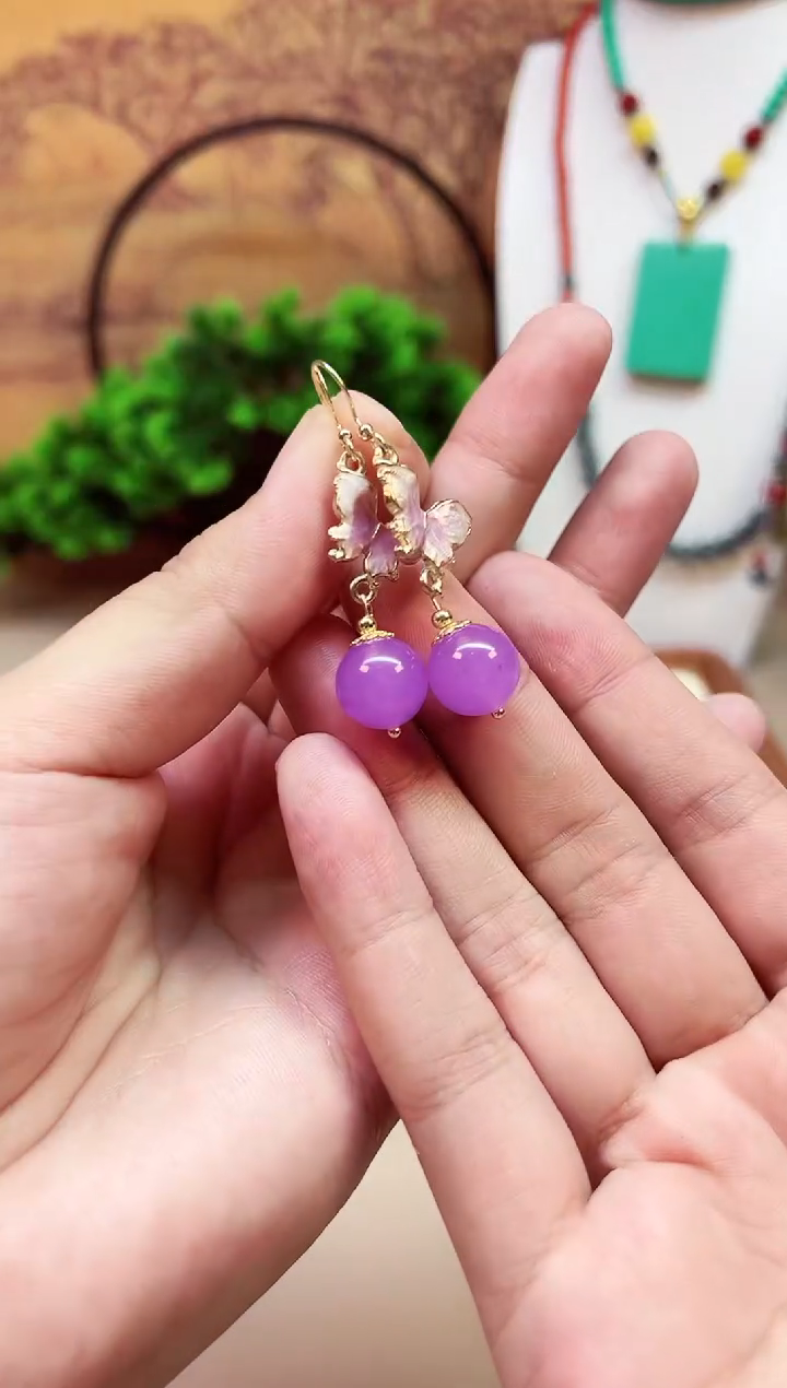 翡翠14K金镶嵌耳饰E48