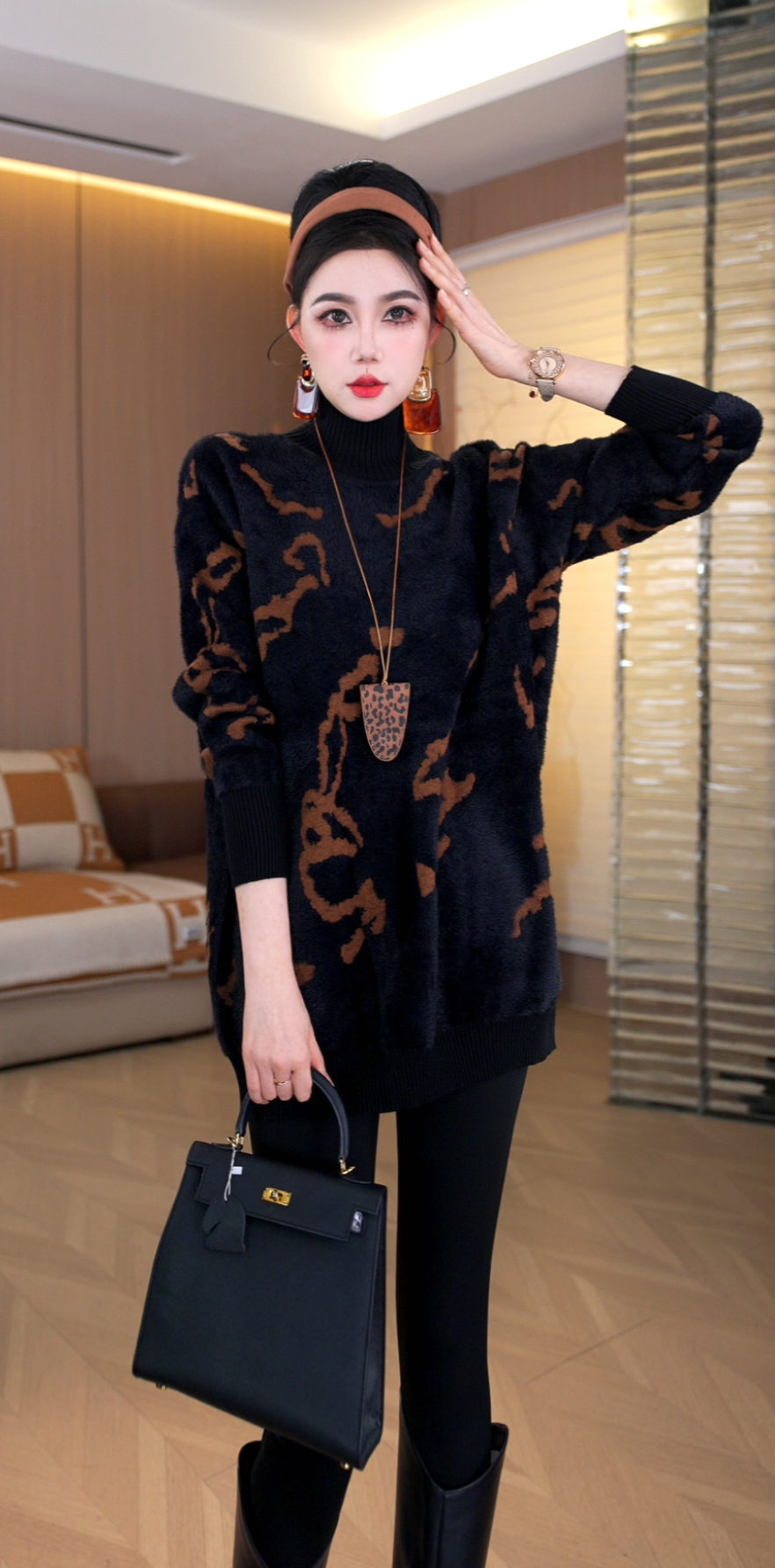 加厚保暖【墨玉流浆】秋冬必备时尚洋气新款上档次毛衣上衣-3143#