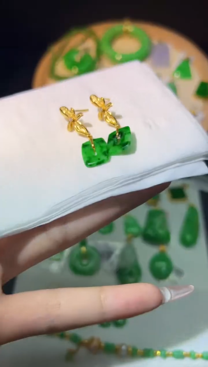 【闪购商品】翡翠耳饰银S925镶嵌Y缅料A货/支持复检/一件