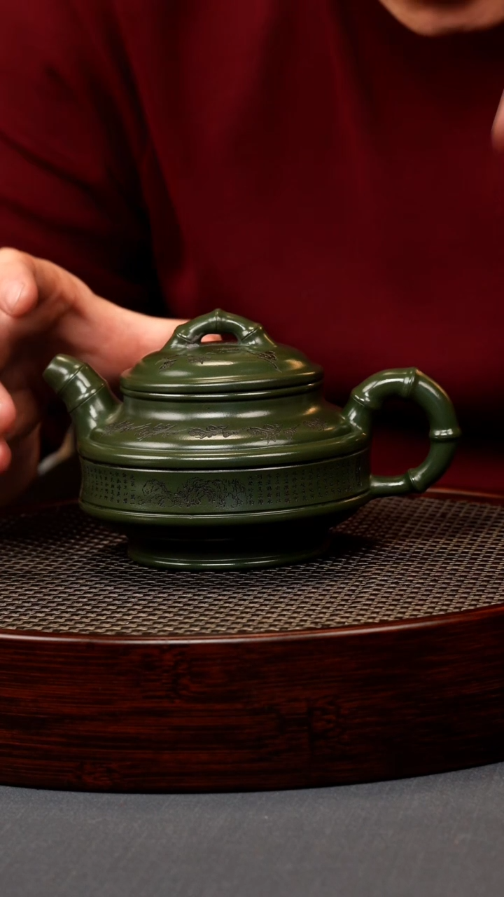 【闪购商品】紫砂茶壶绿泥双线竹鼓