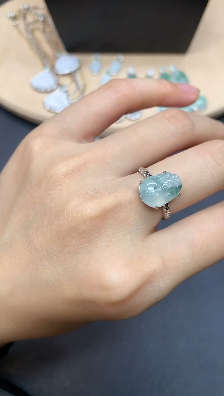 【闪购商品】翡翠戒指银S925镶嵌貔貅【多样性发其一】