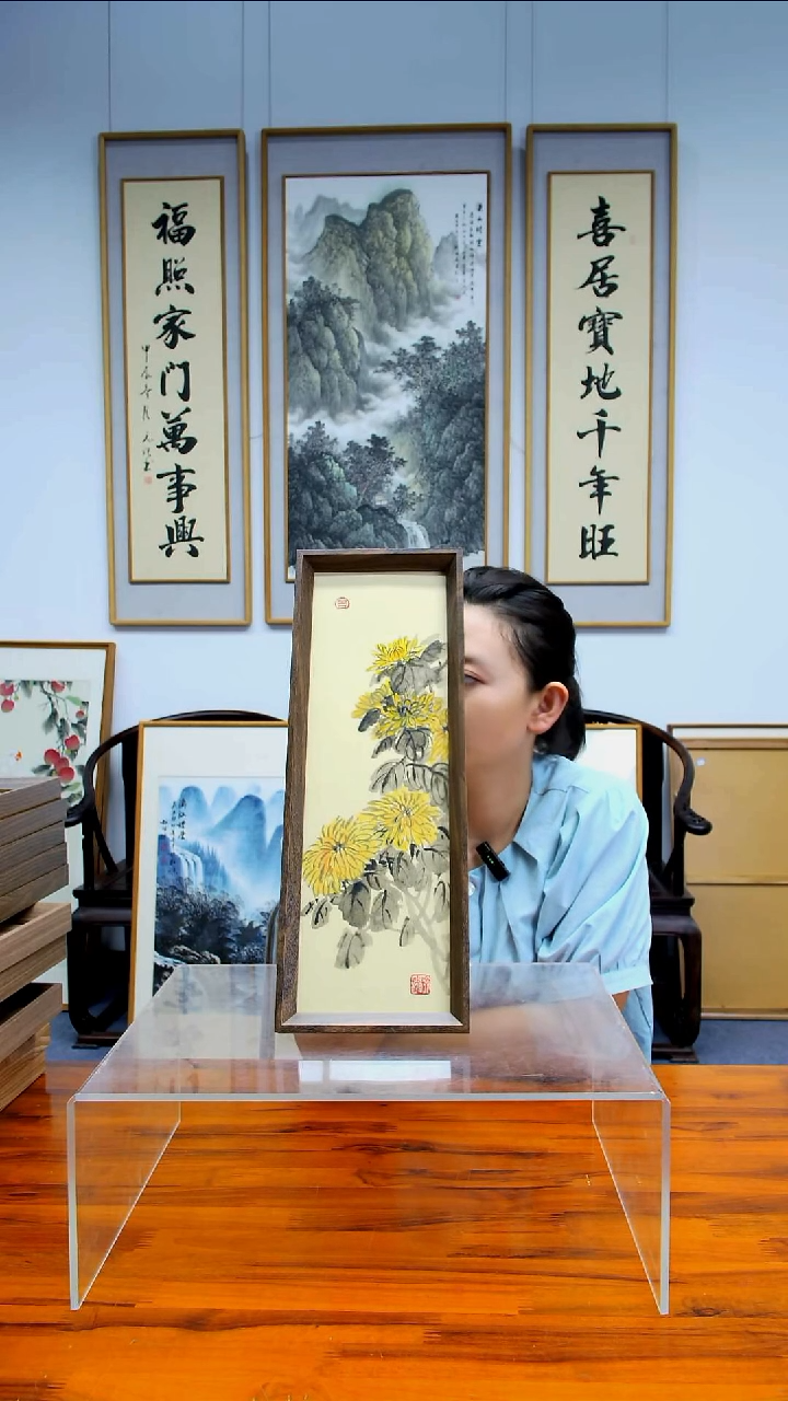 国画【菊花】手写书法家居挂画手绘原创国画15*42cm