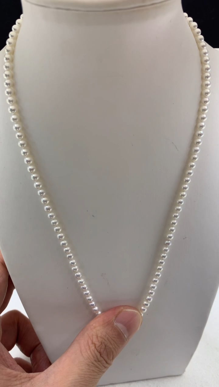 18K金镶嵌ff淡水珍珠白珠串链3~5mm 