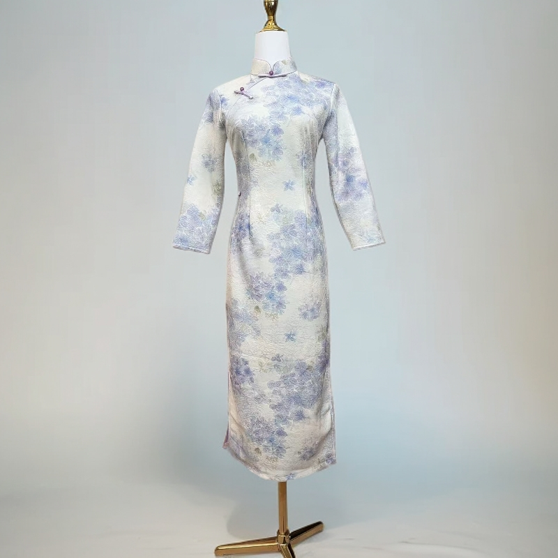 新中式复古显瘦时尚秋冬加厚款中长袖旗袍 美