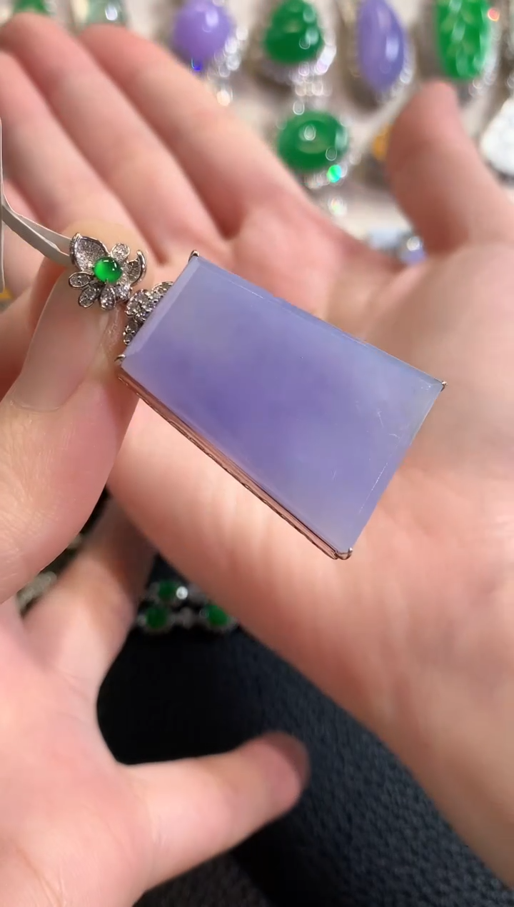 吊坠(不含链)18K金镶嵌翡翠冬日珠宝E55紫货有色差